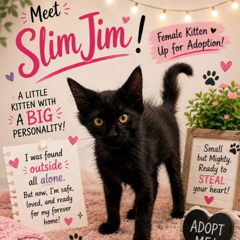 Slim Jim UP FOR ADOPTION, Adoptable, Kitten Female Domestic Medium Hair.