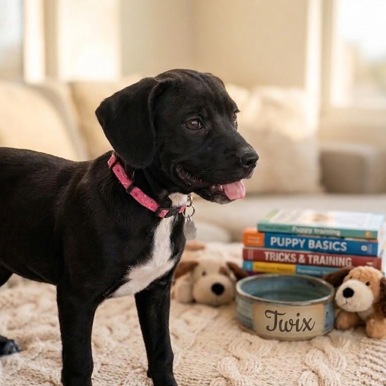 Twix, Adoptable, Puppy Female Mixed Breed & Black Labrador Retriever.