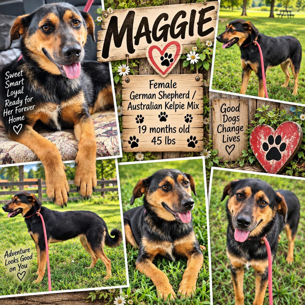 MAGGIE GIRL, Adoptable, Young Female German Shepherd Dog & Australian Kelpie.