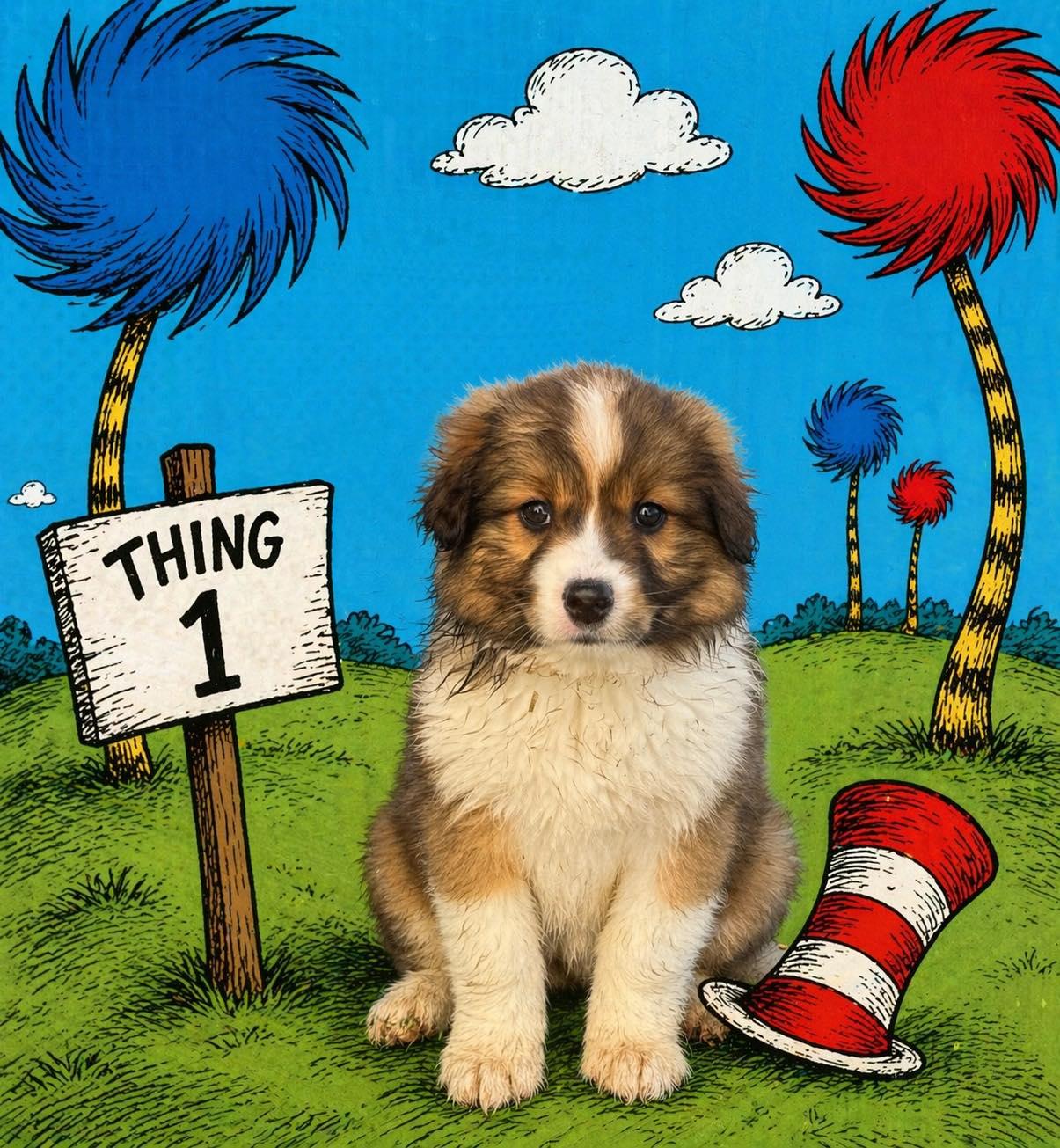 Thing 1, adopted, Puppy Female Australian Shepherd.