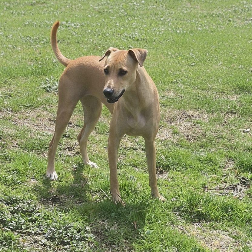 Mable, ADOPTABLE, Adult Female Yellow Labrador Retriever & Whippet.