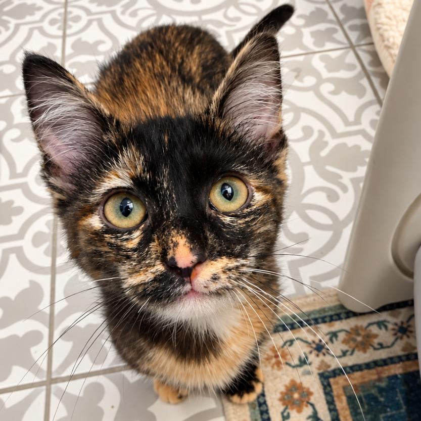 Rumi, adopted, Kitten Female Domestic Medium Hair & Tortoiseshell.