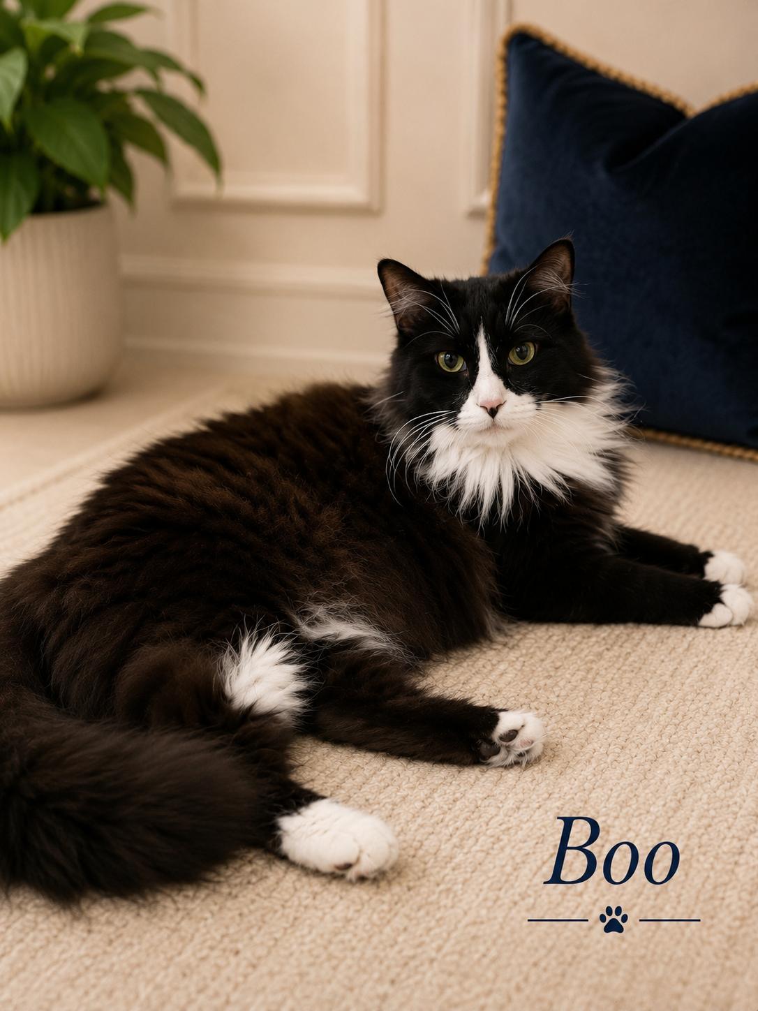 Boo, Adopted, Adult Male Domestic Long Hair.