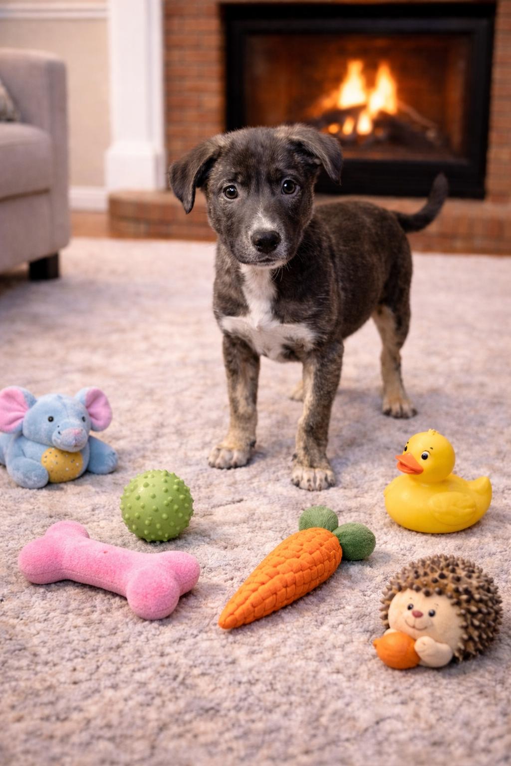 Biggi, adopted, Puppy Male Tennessee Treeing Brindle & Spaniel.