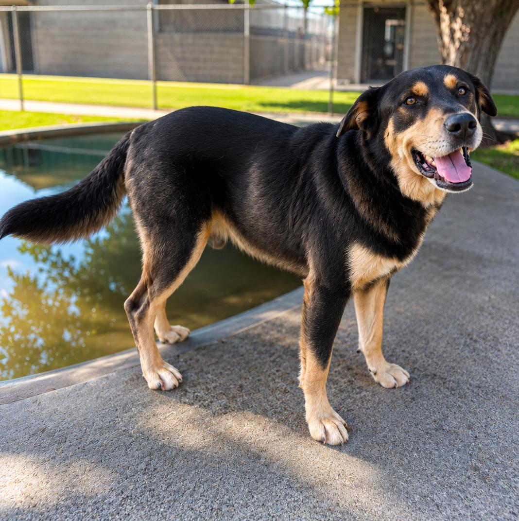 Kruger, Adoptable, Adult Male Australian Shepherd & Rottweiler.
