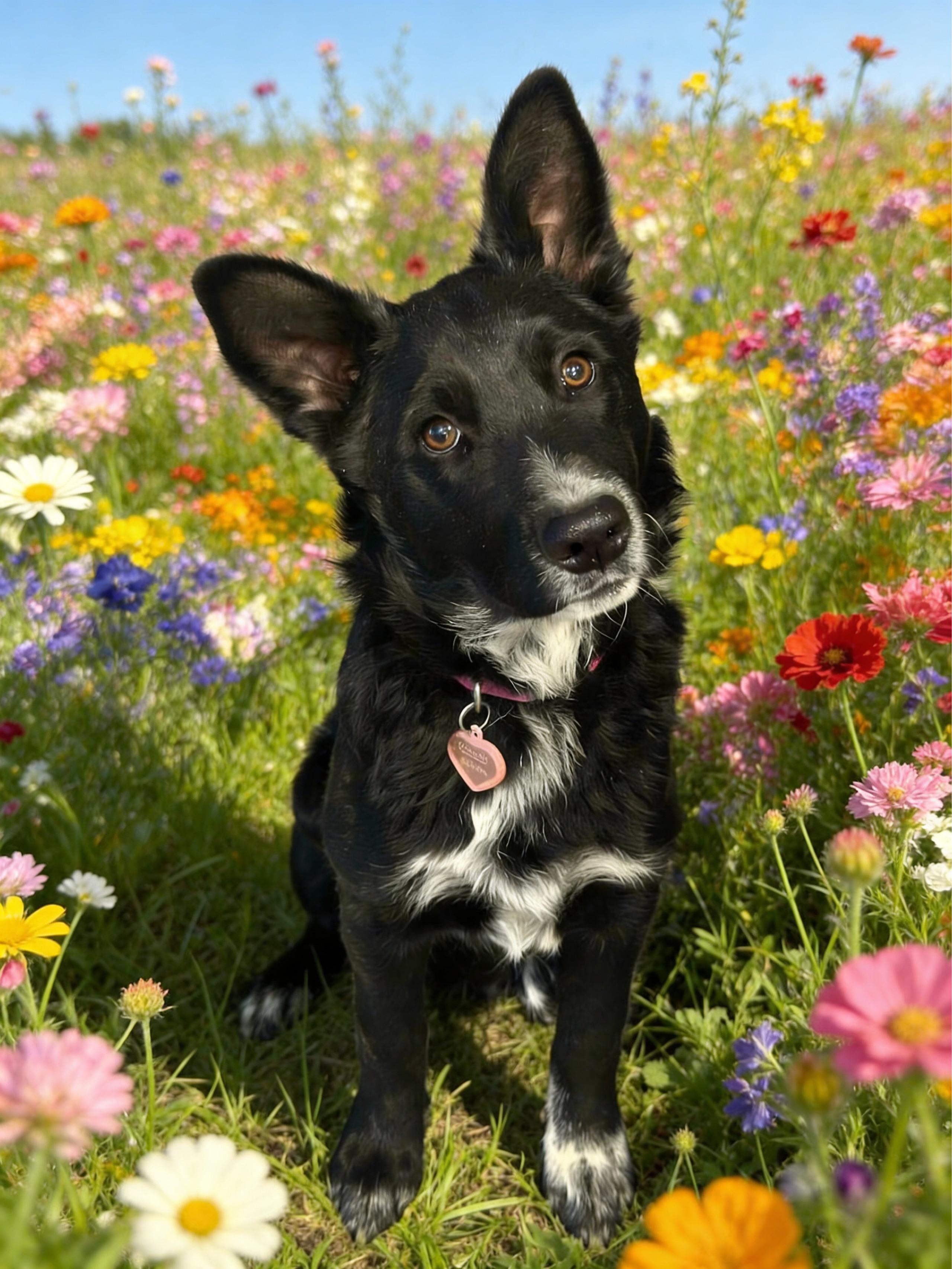 JUNE BUG, adopted, Young Female Australian Shepherd & Flat-Coated Retriever.