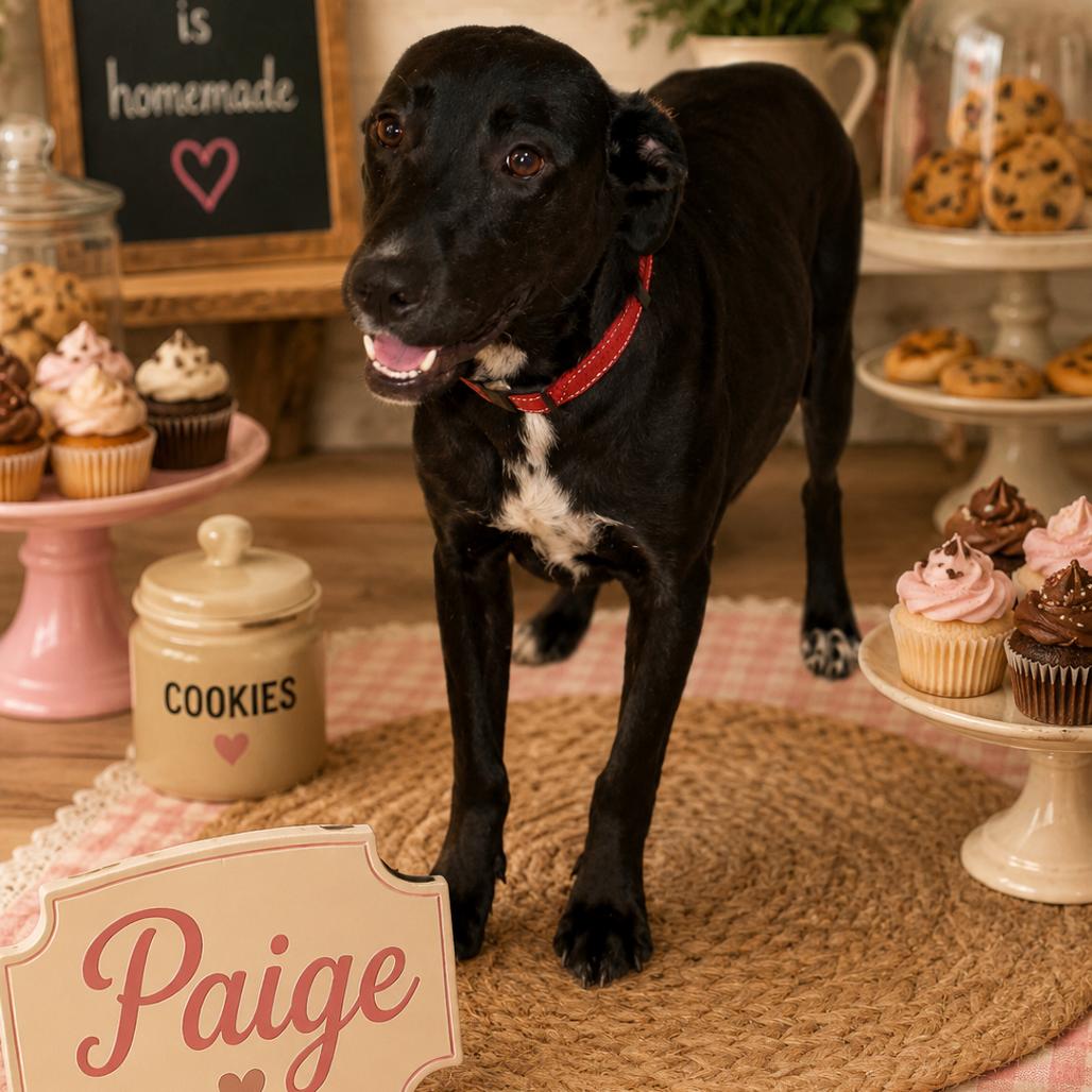 Paige, Adoptable, Young Female Black Labrador Retriever & Australian Cattle Dog / Blue Heeler.