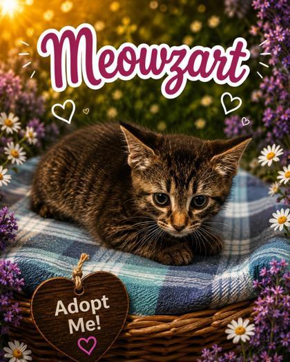 Meowzart, Adoptable, Kitten Male Domestic Short Hair & Domestic Short Hair.