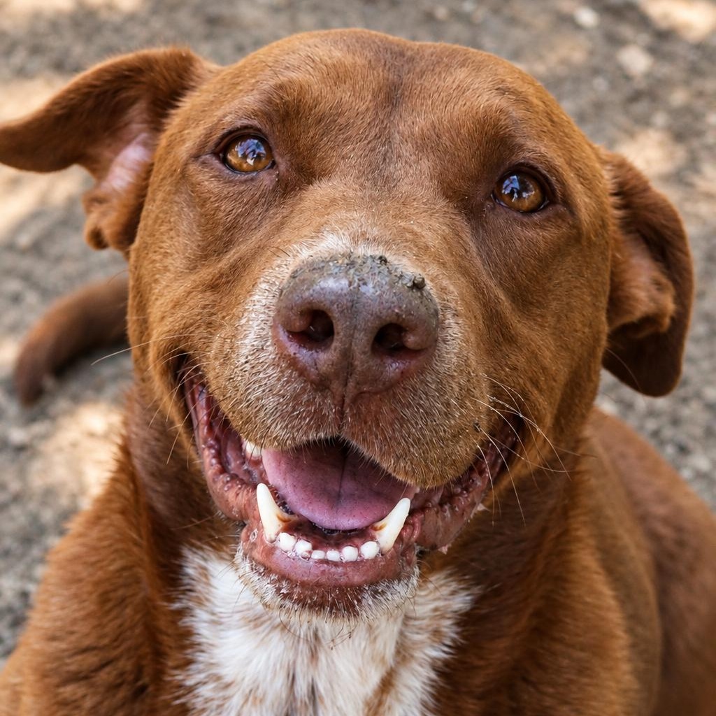 Emiline, Adoptable, Senior Female Mixed Breed & Chocolate Labrador Retriever.