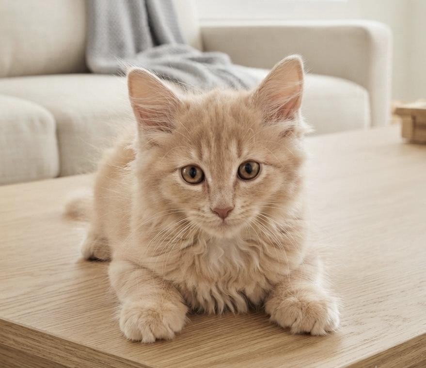 Waffles, adopted, Kitten Male Domestic Long Hair.