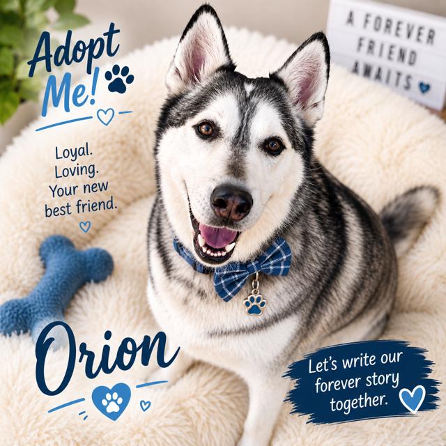 Orion, Adoptable, Adult Male Husky.