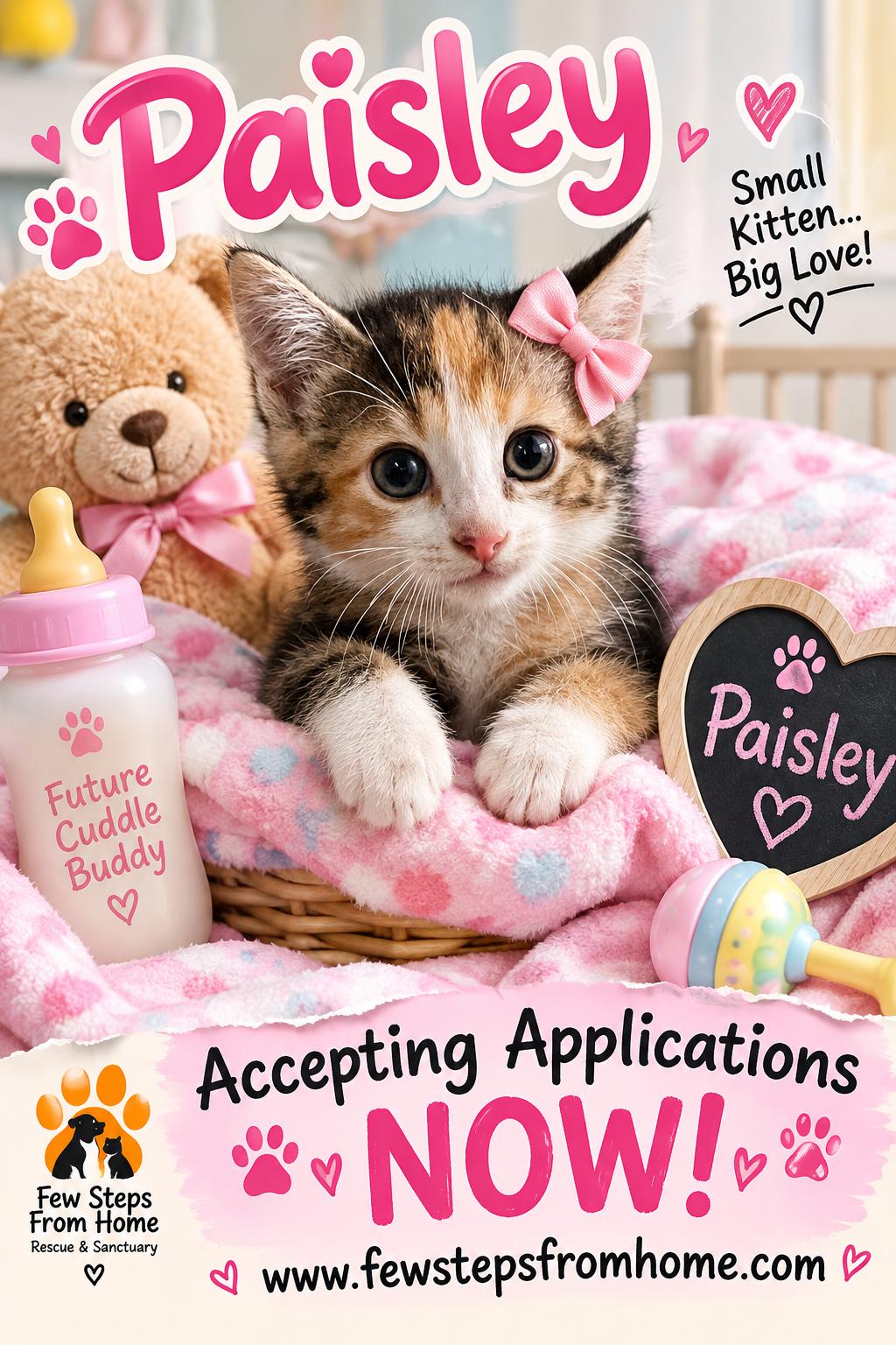 Paisley, Adopted, Kitten Female Domestic Short Hair.