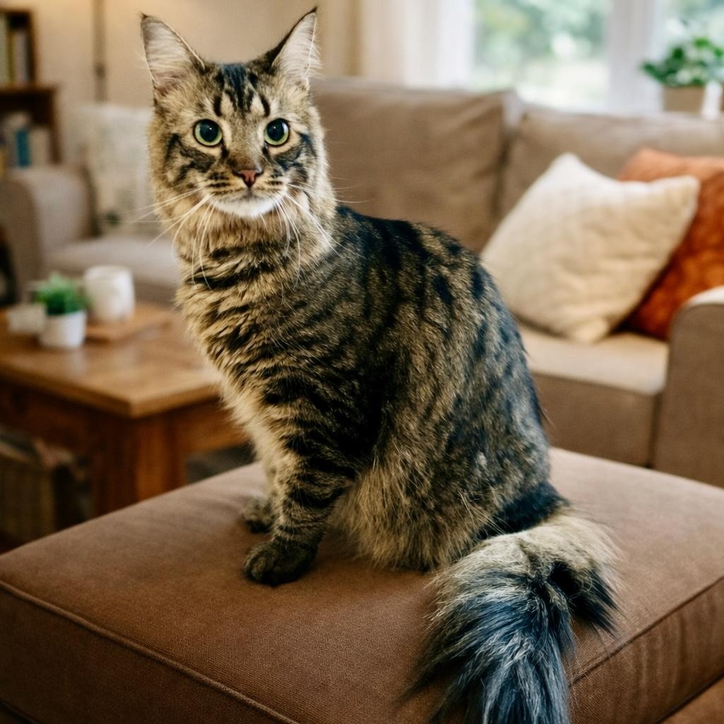 McMuffin, ADOPTABLE, Young Male Domestic Long Hair.