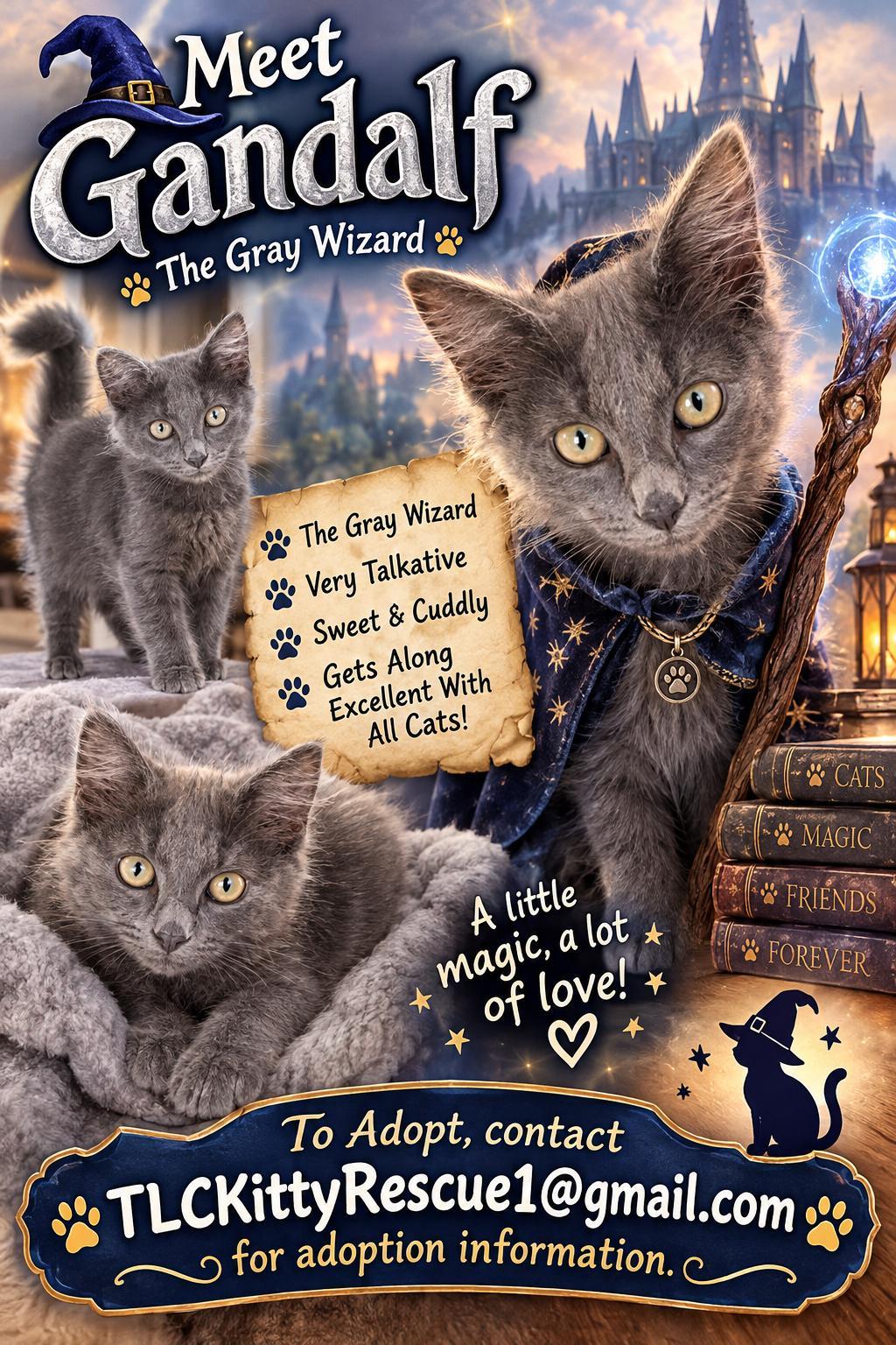 GANDOLF, Adoptable, Kitten Male Nebelung & Russian Blue.