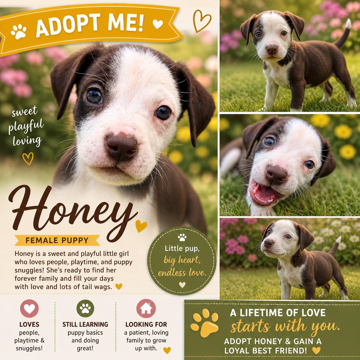 Honey 🍯, Adoptable, Puppy Male Pit Bull Terrier & American Staffordshire Terrier.