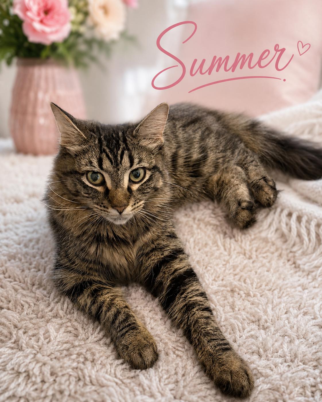 Summer-Sunshine All Year Long, Adoptable, Young Female Tabby.