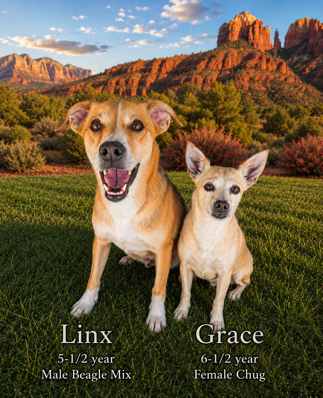 LINX - 5 YEAR MALE BEAGLE MIX & GRACE 6 - YEAR FEMALE CHUG - BONDED PAIR, a ADOPTABLE mixed breed in Mesa, AZ image 2/3