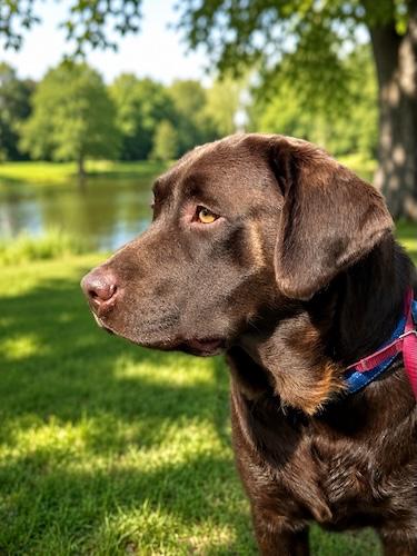Cheis, adopted, Young Male Chocolate Labrador Retriever.