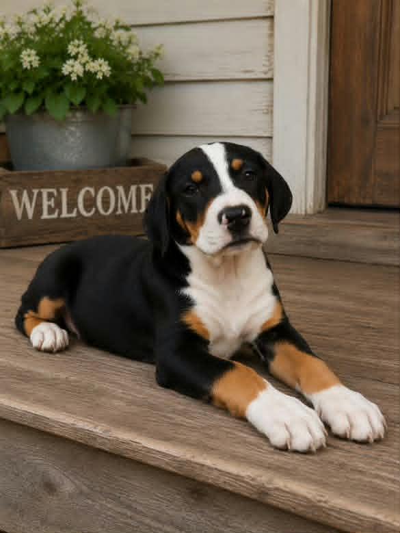 Kanga, adopted, Puppy Female Greater Swiss Mountain Dog.
