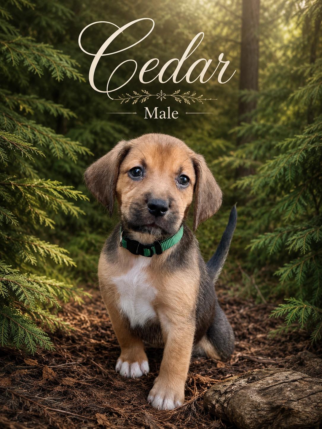 Cedar, adopted, Puppy Male Black and Tan Coonhound.