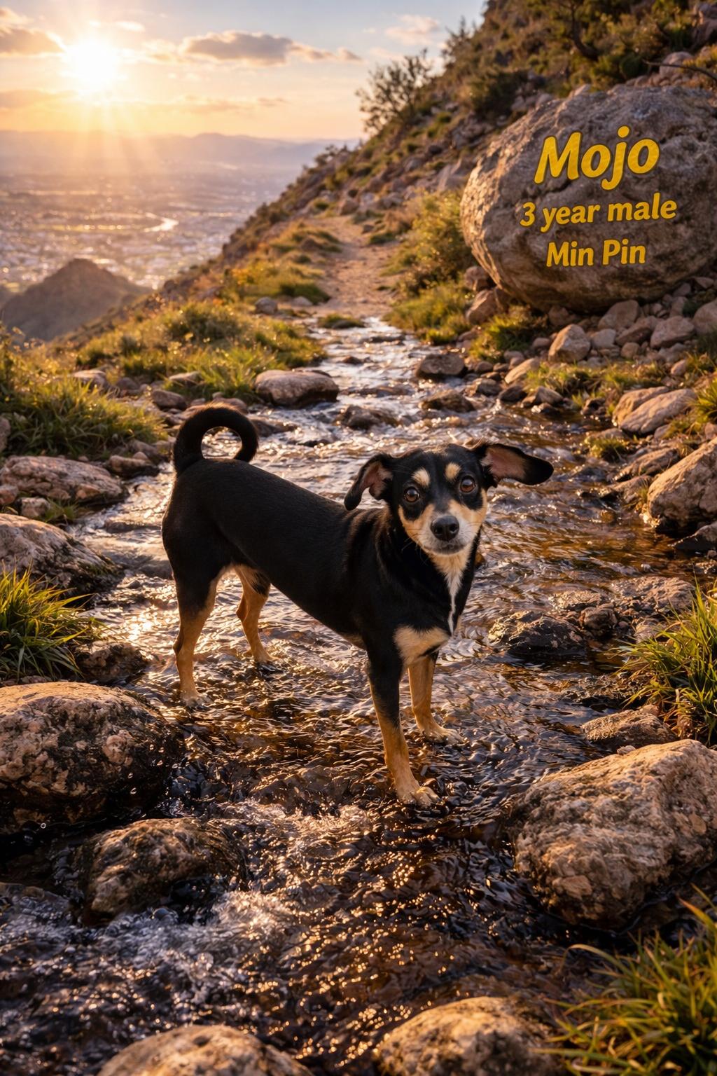 MOJO  – 3 YEAR MALE MIN PIN , ADOPTABLE, Adult Male Miniature Pinscher.