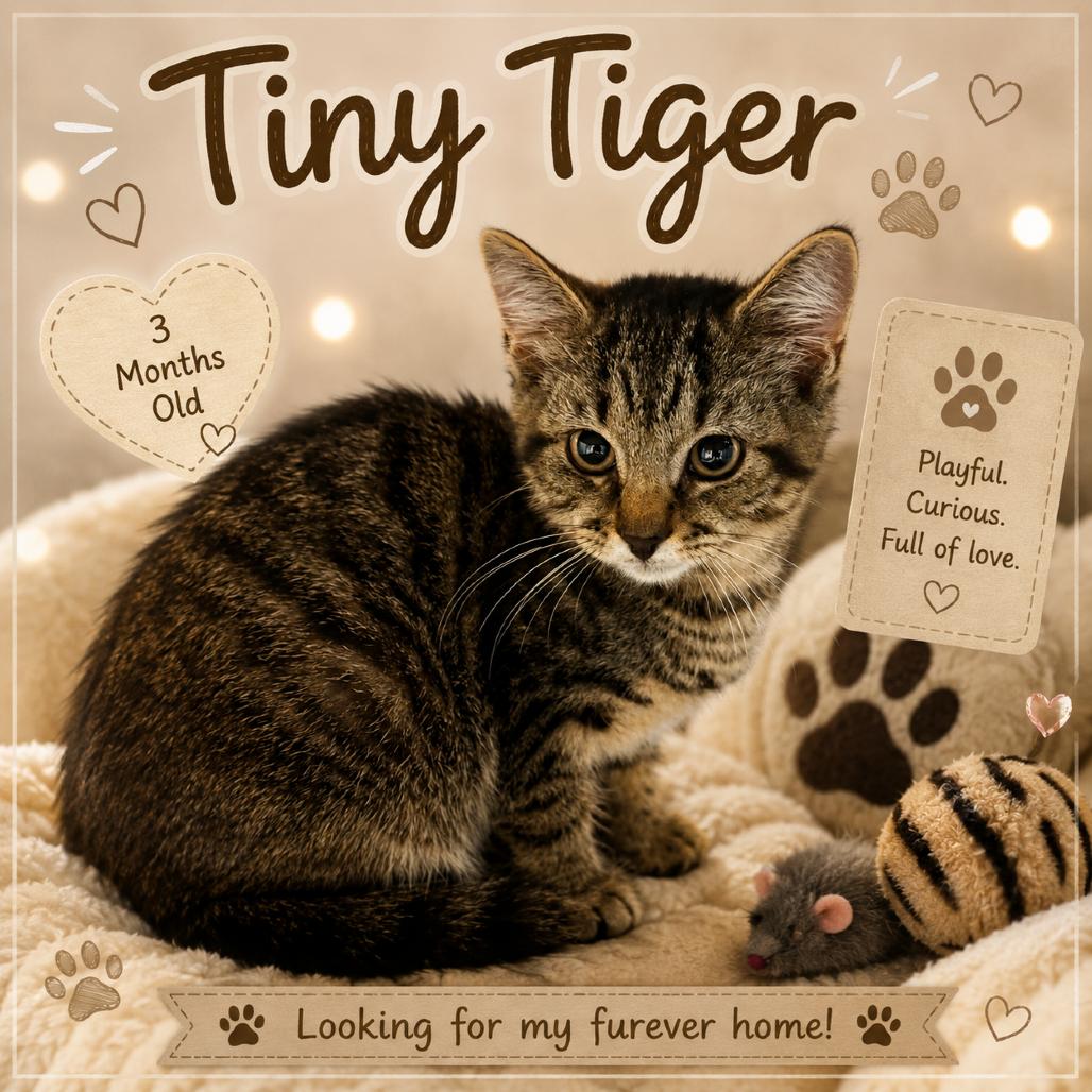Tiny Tiger ( Tiger ), Adoptable, Young Male Domestic Short Hair.