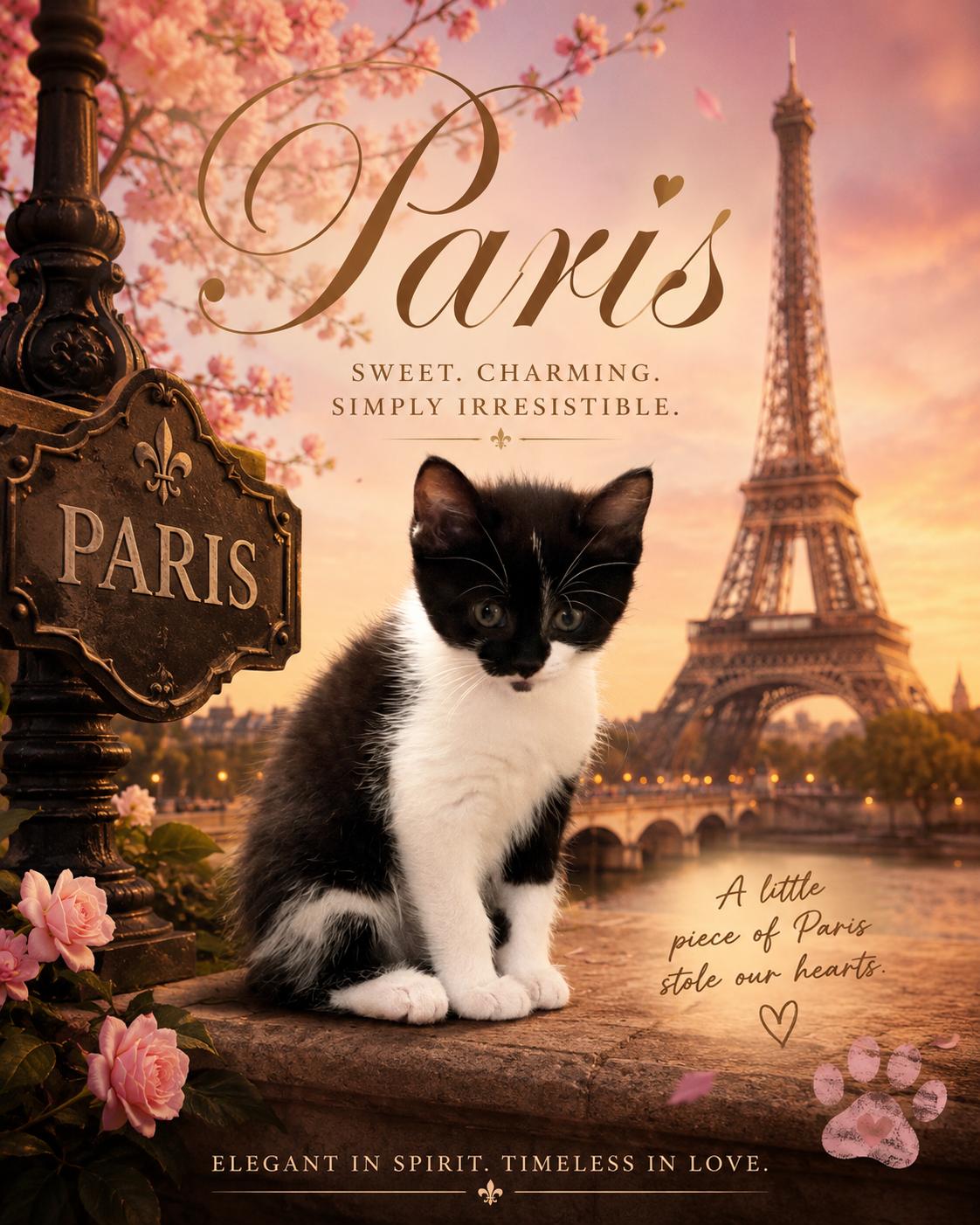 Paris, adopted, Kitten Female Domestic Short Hair.