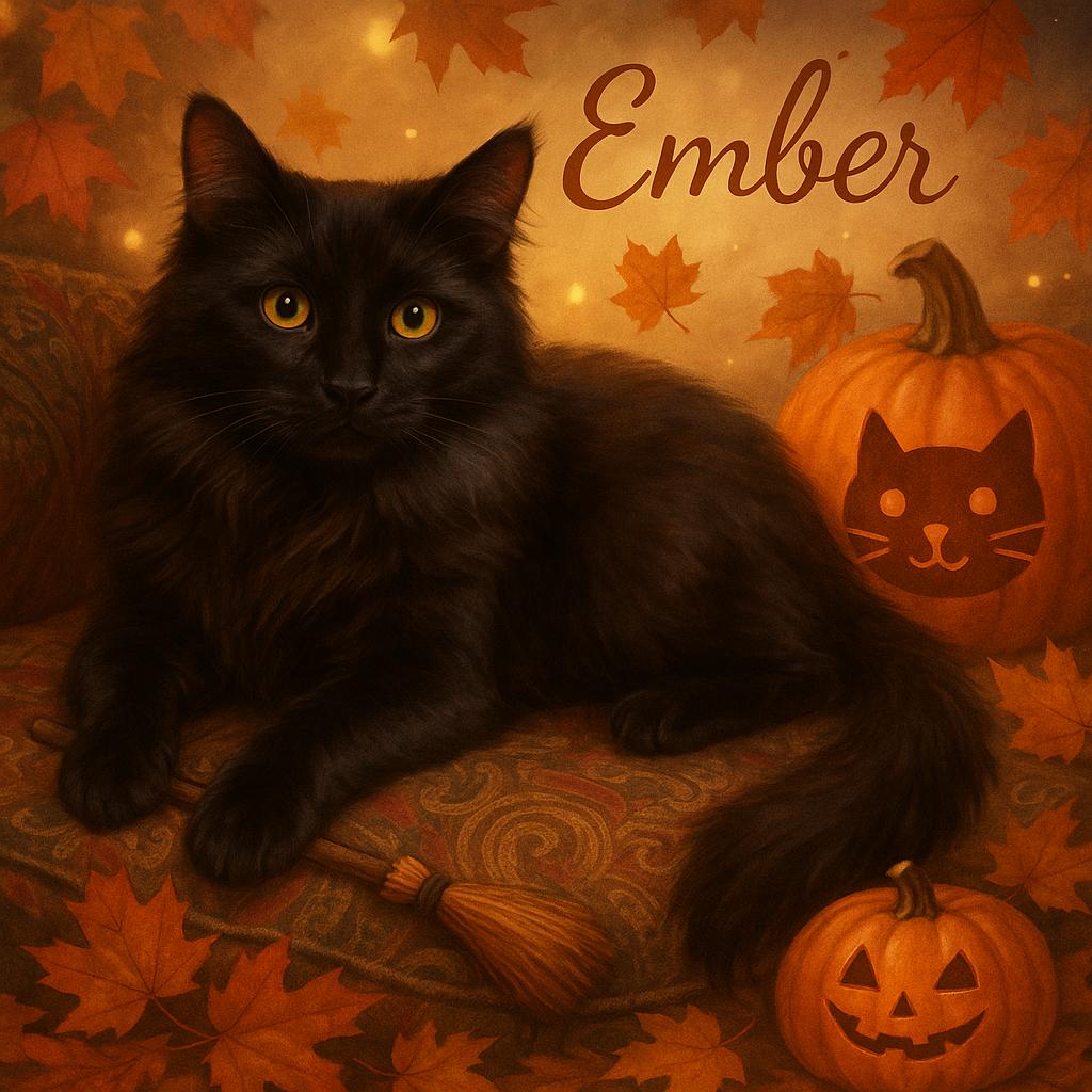 Ember, Adopted, Young Female Domestic Long Hair.