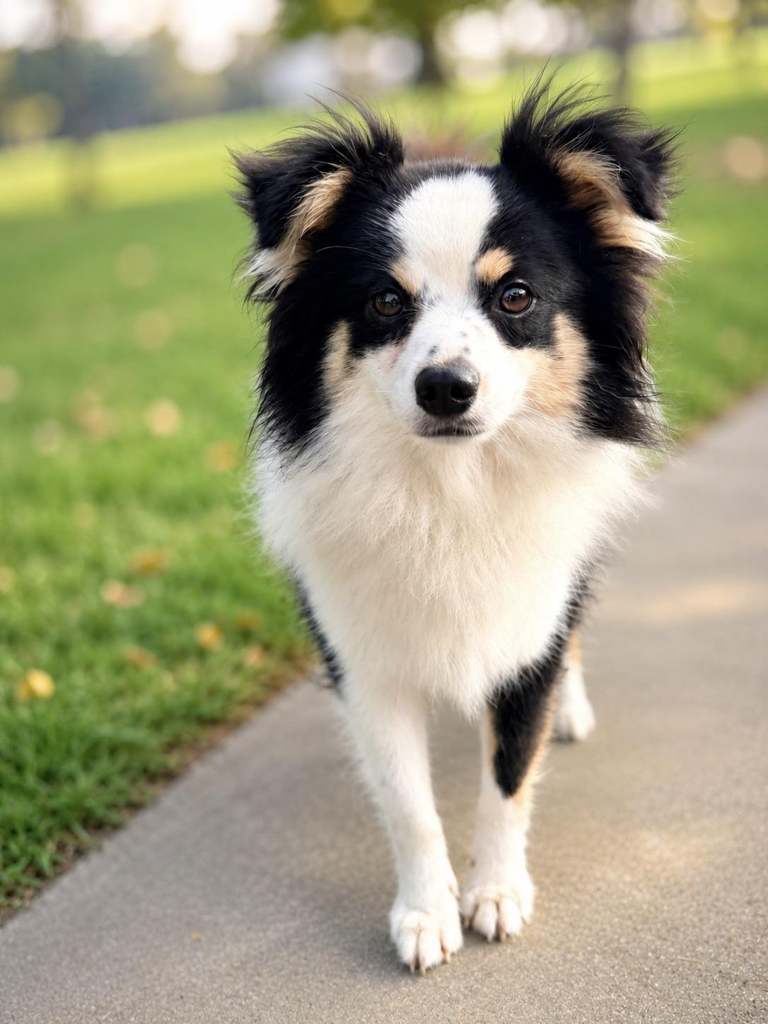 Checkers, Adoptable, Young Male Pomeranian & Australian Shepherd.