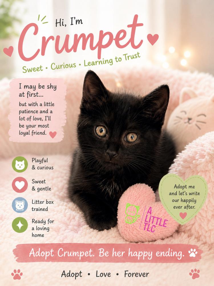 Crumpet, Adoptable, Kitten Female Domestic Short Hair.