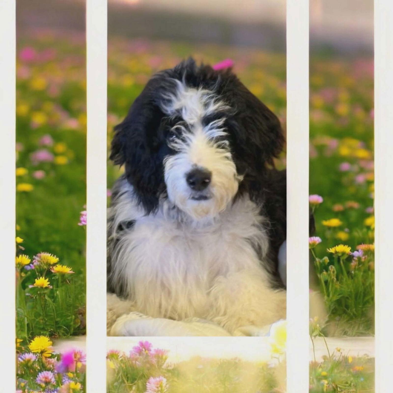 Tracker, Adopted, Puppy Male Bernese Mountain Dog & Poodle.