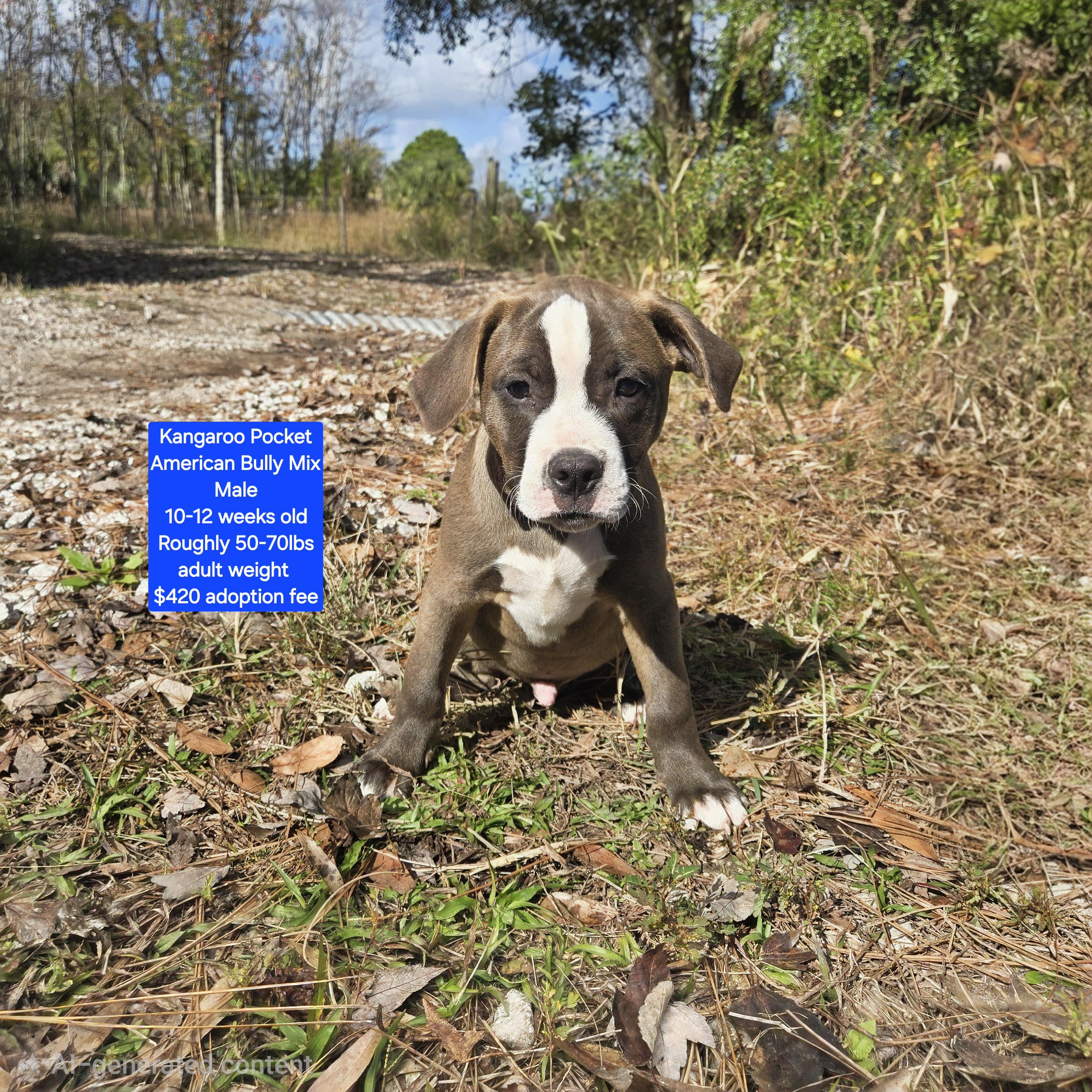 Kangaroo Pocket, ADOPTABLE, Puppy Male American Bully.