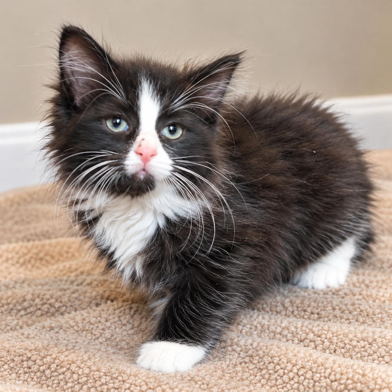 Pepper Jack, Adoptable, Kitten Female Tuxedo.