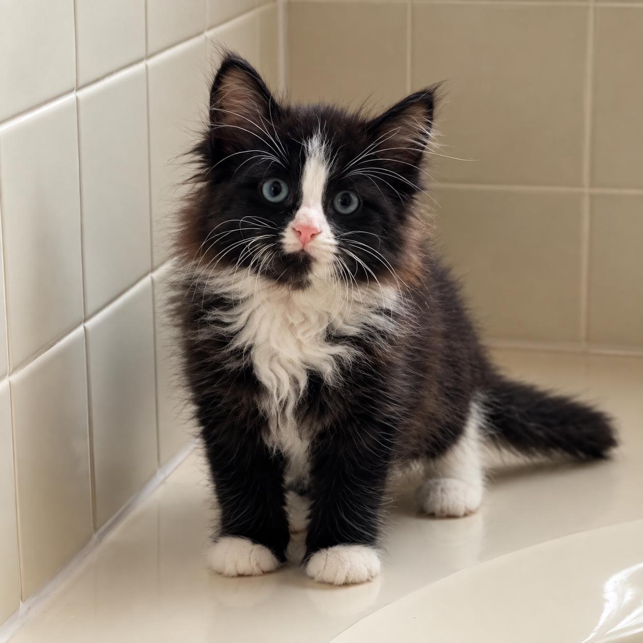 Pepper Jack, Adoptable, Kitten Female Tuxedo.