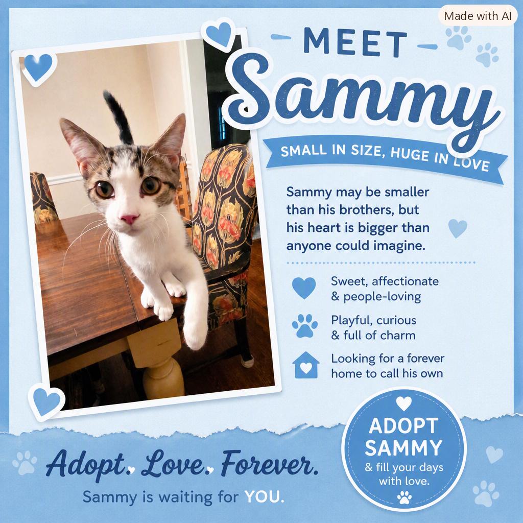 Enlarge Sammy — the smallest brother with the biggest charm, a Adoptable Domestic Short Hair in Winston Salem, NC image 5/5