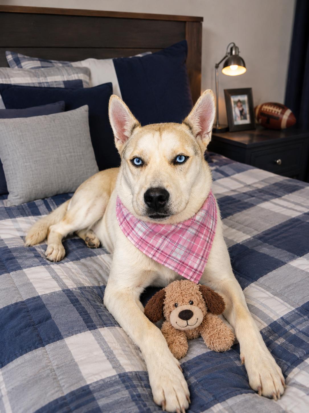 Katy Dean. Crystal blue eyes, Adoptable, Young Female American Eskimo Dog & Siberian Husky.