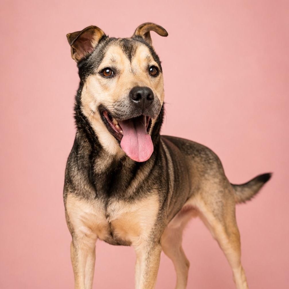 Penn, Adoptable, Adult Male German Shepherd Dog & Pit Bull Terrier.