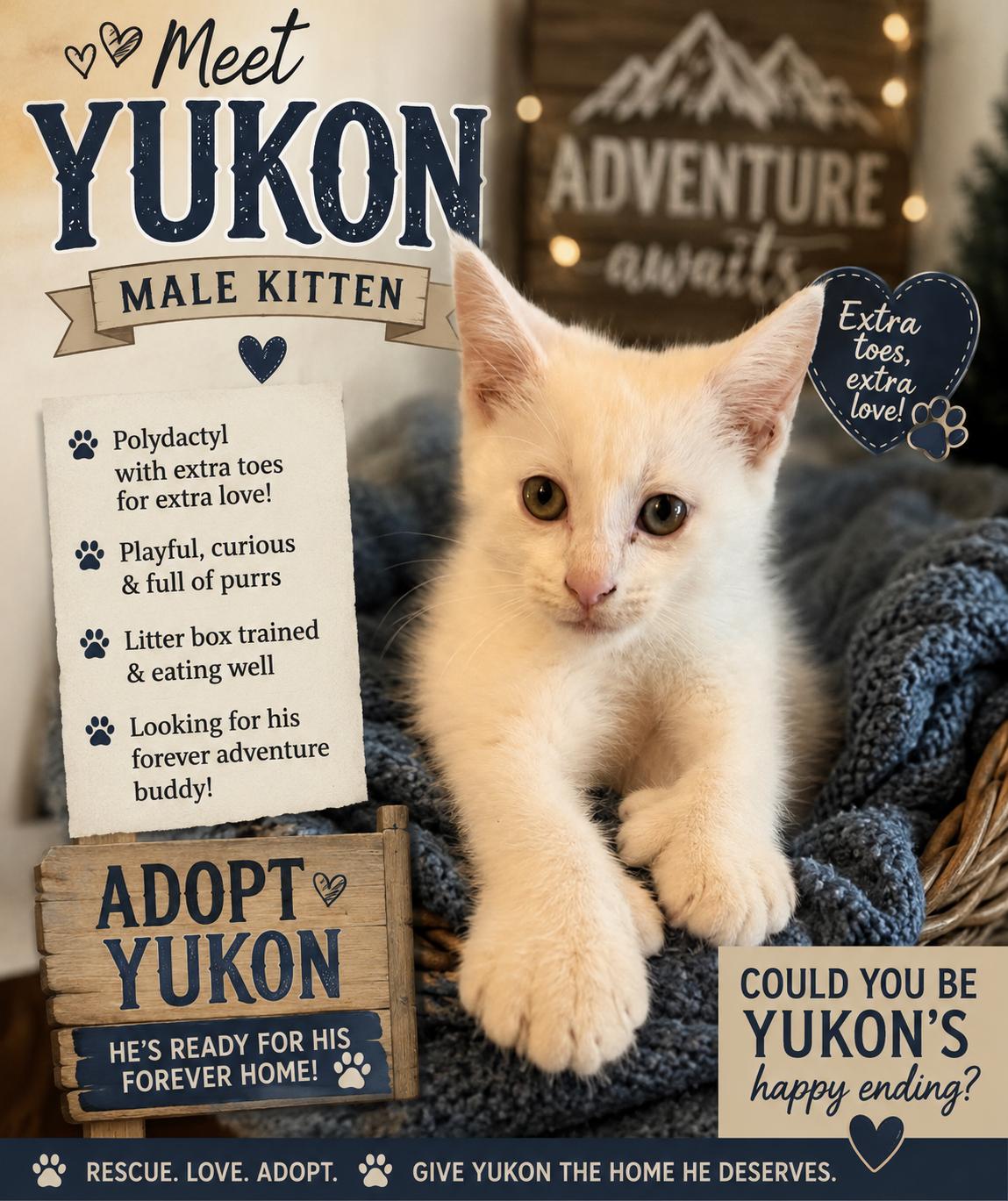 Yukon, ADOPTABLE, Kitten Male Extra-Toes Cat / Hemingway Polydactyl.