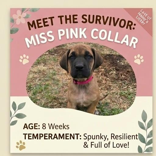Maisy Puppy 4F Pink Collar, Adoptable, Puppy Female Mastiff & Mixed Breed.