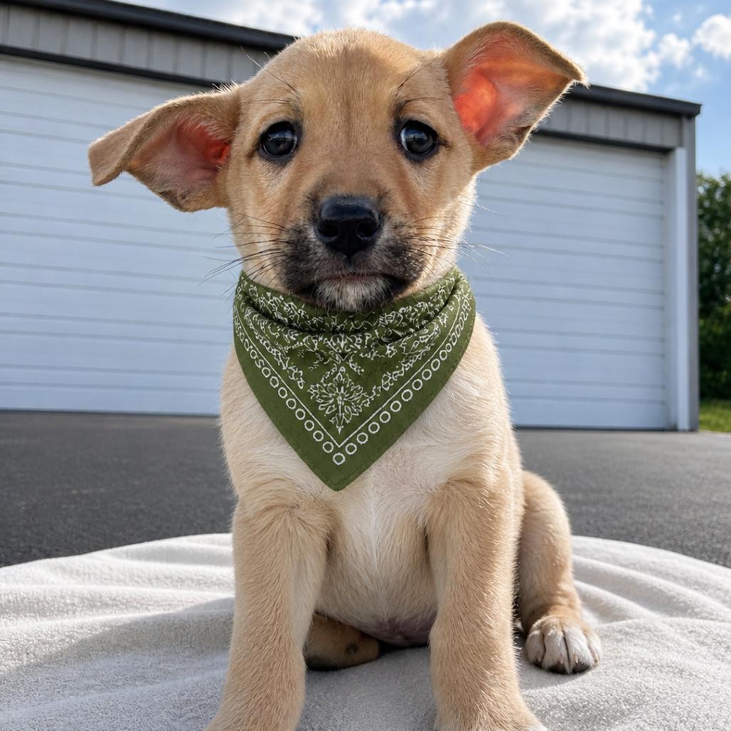 Almond, Adoptable, Puppy Female Shepherd & Labrador Retriever.