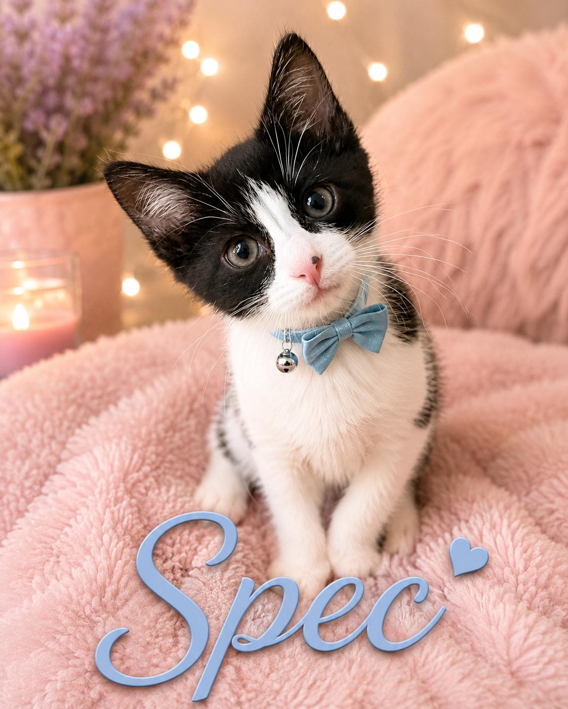 Spec, adopted, Kitten Male Domestic Short Hair.