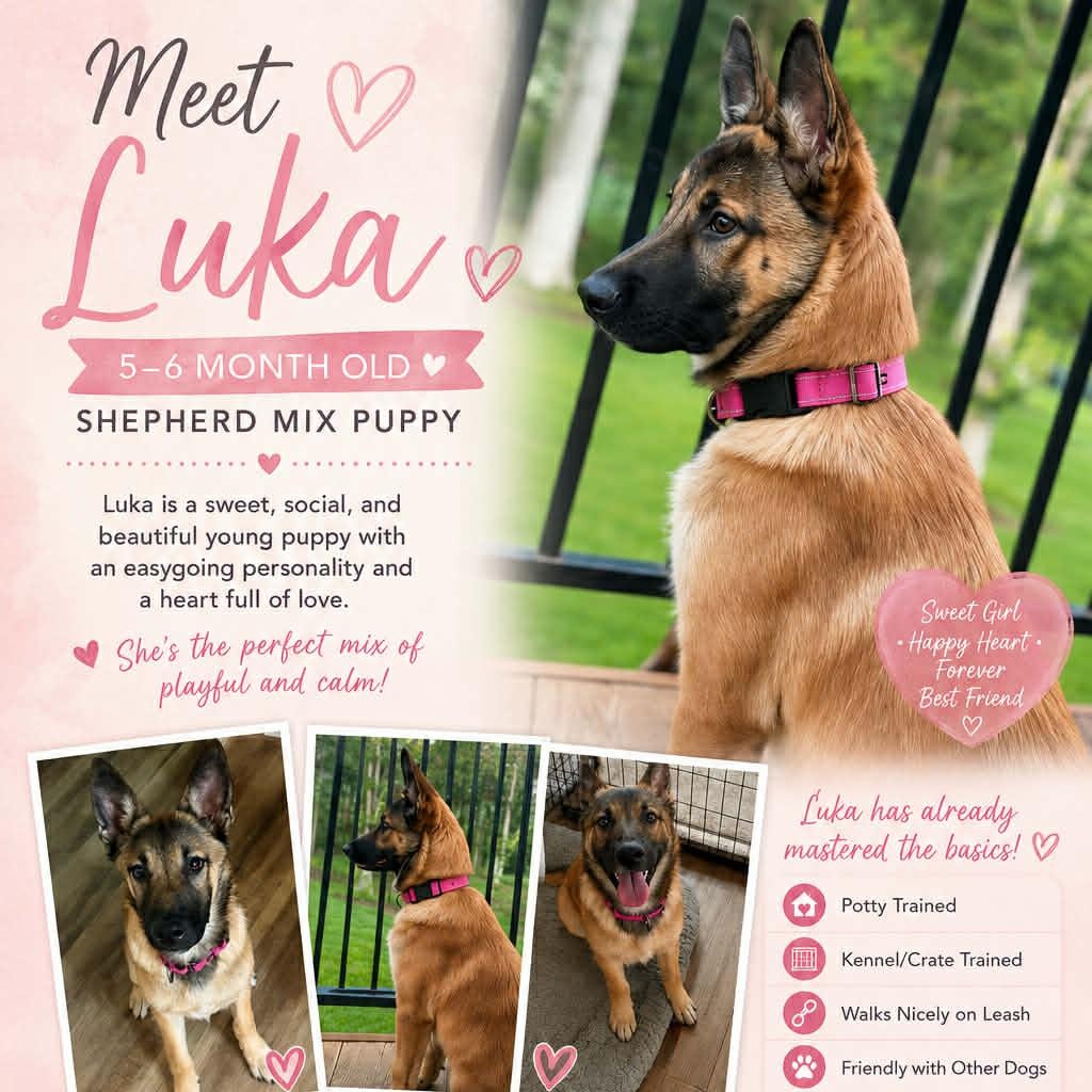Luka, adopted, Puppy Female Belgian Shepherd / Malinois & German Shepherd Dog.