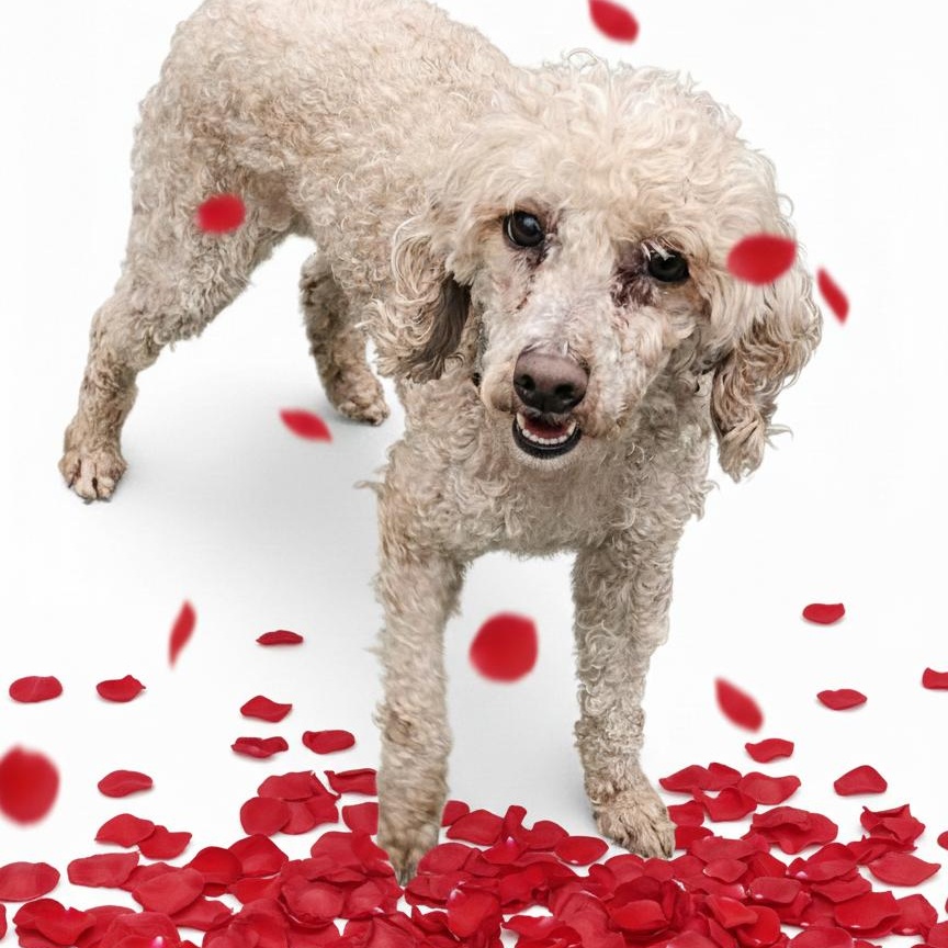 Koa, ADOPTABLE, Senior Male Poodle.