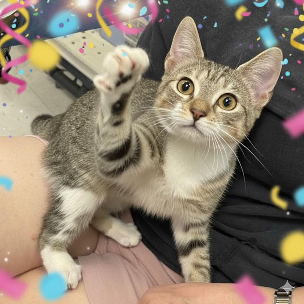 Friendly, Adoptable, Kitten Female Tabby & Domestic Short Hair.