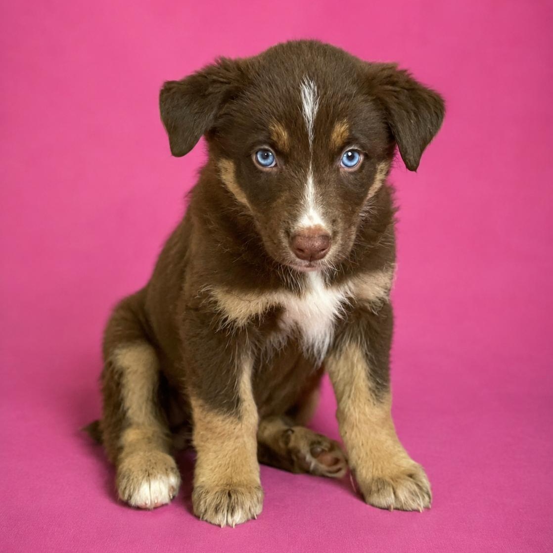 Rocket, adopted, Puppy Male Husky & Australian Shepherd.