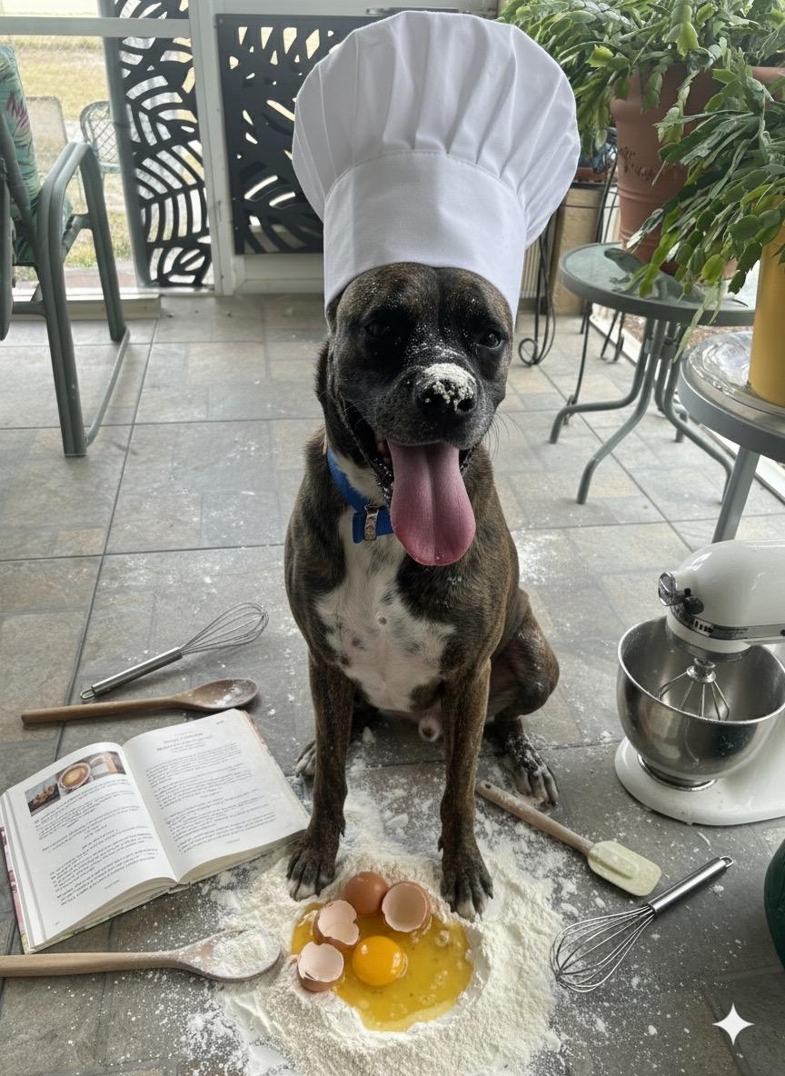 DUKE , Adopted, Adult Male Boxer & Terrier.