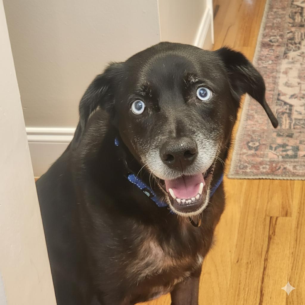 Elmo, adoptable, Adult Male Husky & Labrador Retriever.