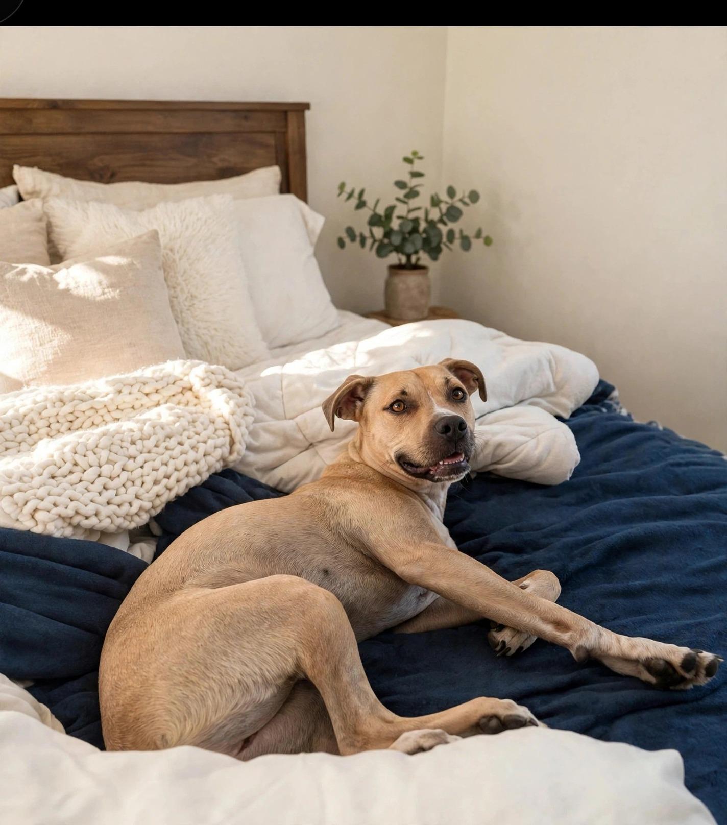 Linus, Adoptable, Young Male Yellow Labrador Retriever & American Staffordshire Terrier.