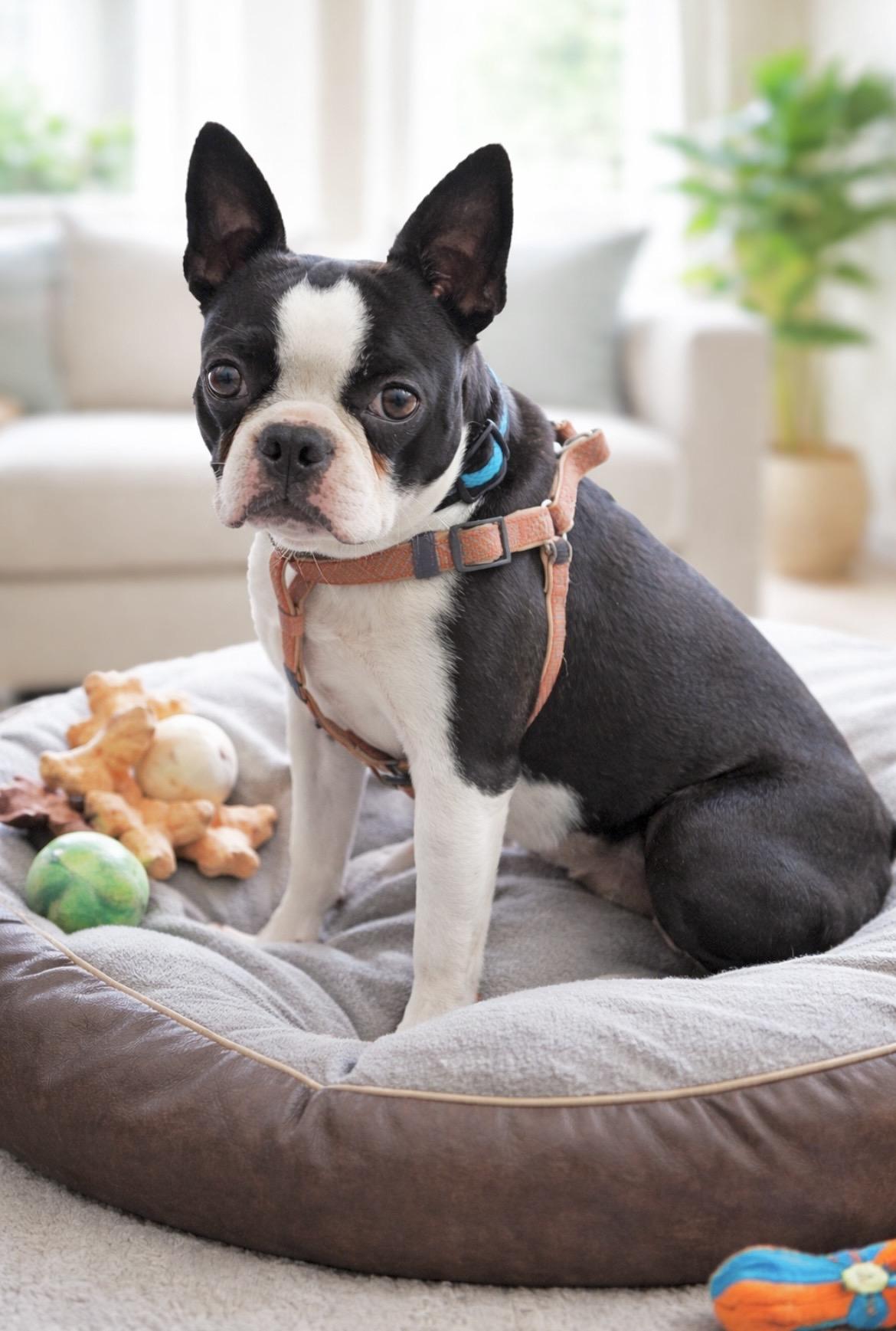 Minnie, adopted, Adult Female Boston Terrier.
