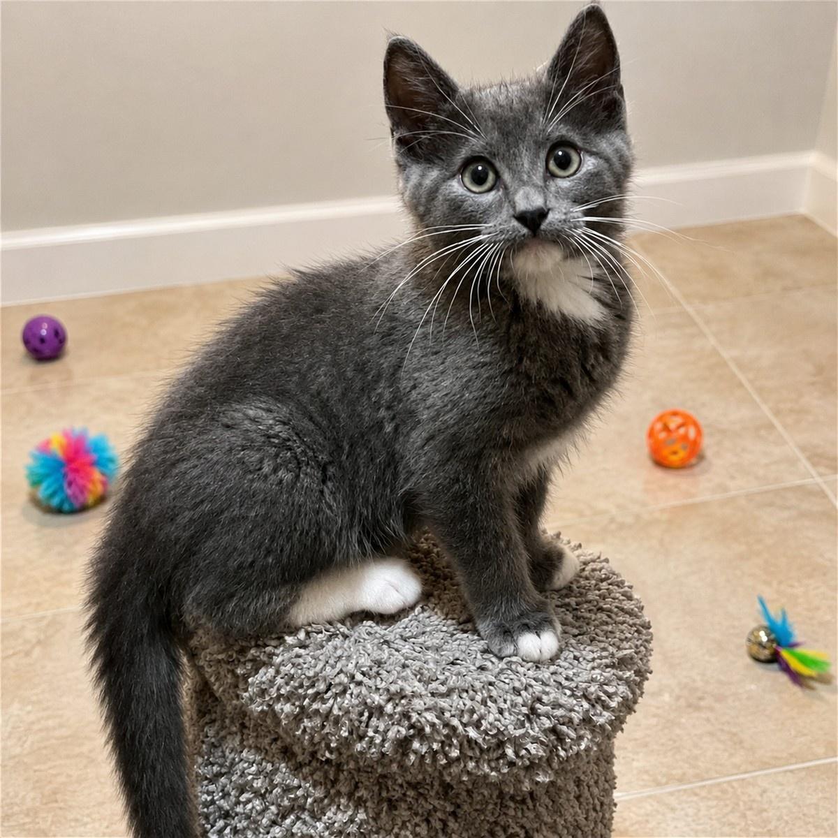 Dribble, Adoptable, Kitten Male Tuxedo & Domestic Medium Hair.